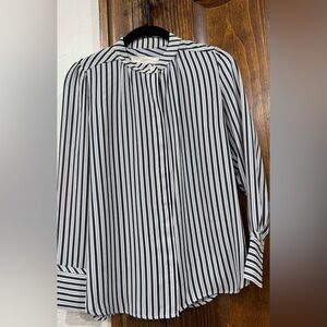 LOFT Navy and White Striped Blouse